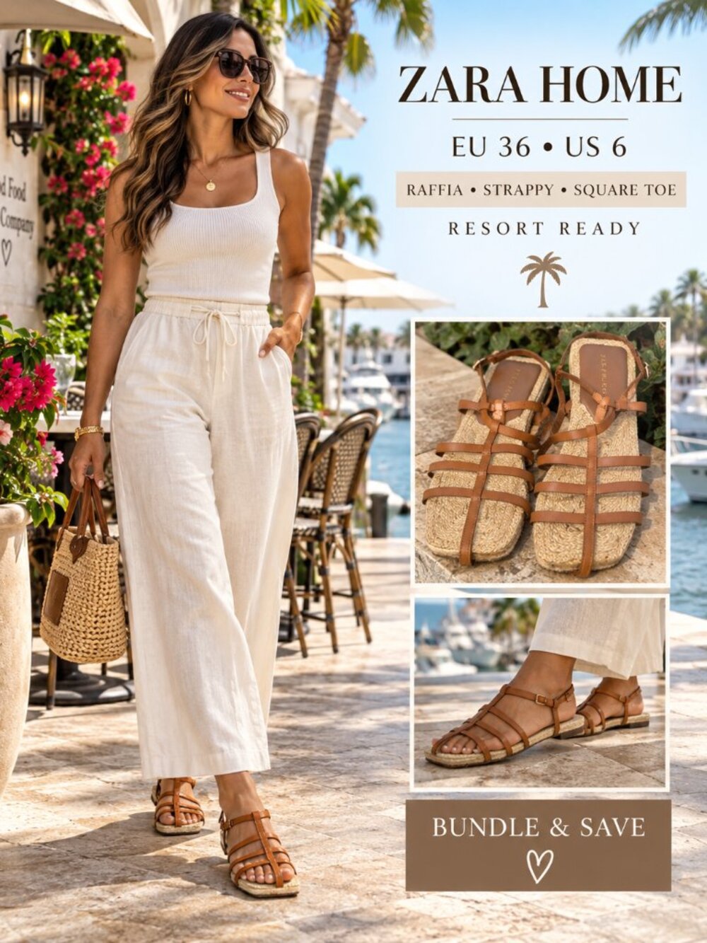 Zara Home Raffia Strappy Flat Sandals